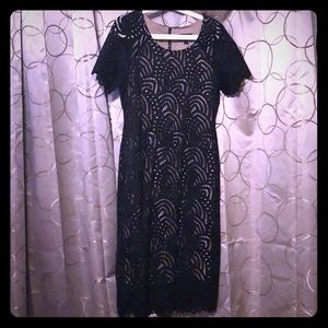 Blk lace over tan dress